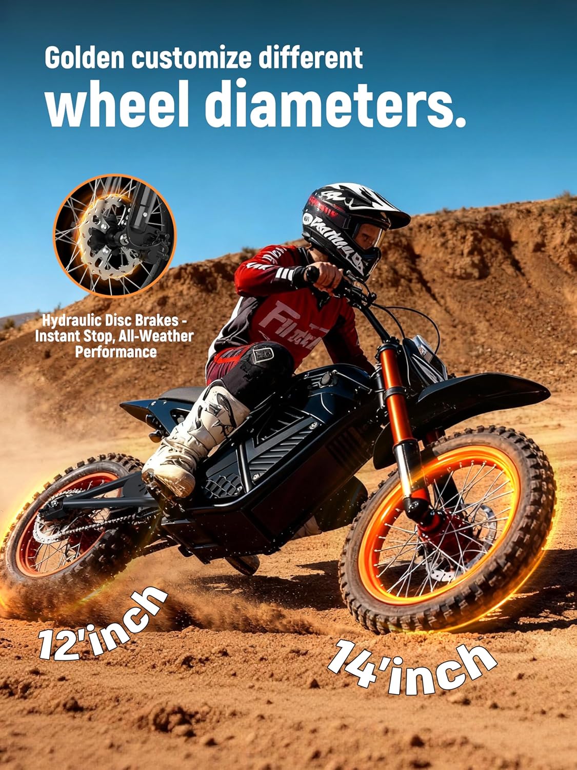 Electric Dirt Bike for Teens Adults, Mid-Drive Motor 3500W Peak, Electric Motorcycle 48V23Ah Battery, 53-Mile Range, 38-46mph, Hydraulic Nitrogen Dual Shock Absorbers
