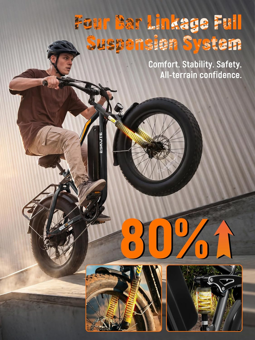 ESKUTE M300F Electric Bike for Adults, 52V 20.8Ah Long Range Battery, 33MPH Fast Ebike 1200W Motor, 20" x 4" Fat Tire Electric Mountain Bike for Men Women, Full Suspension, Commute, Off-Road