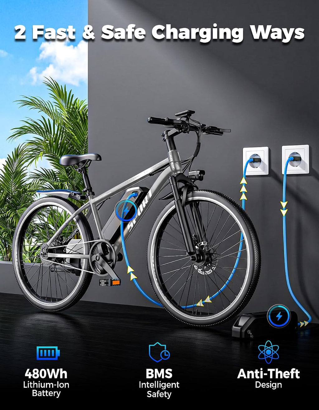 Misodo Electric Bike for Adults, 1500W Peak Power Ebike, 65 Miles Long Range, 48V 10.4Ah Removable Battery, 26" Electric Mountain Bicycle with Suspension & Dual Disc Brakes for Commuting