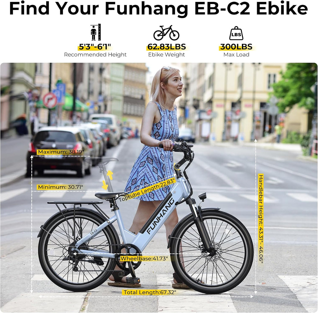 1000W Peak Ebike, 50Miles Step Thru Electric Bicycle, 26" Commuter E Bikes with 48V Built-in Removable Battery, Adjustable Stem, 7-Speed, UL 2849 Certified