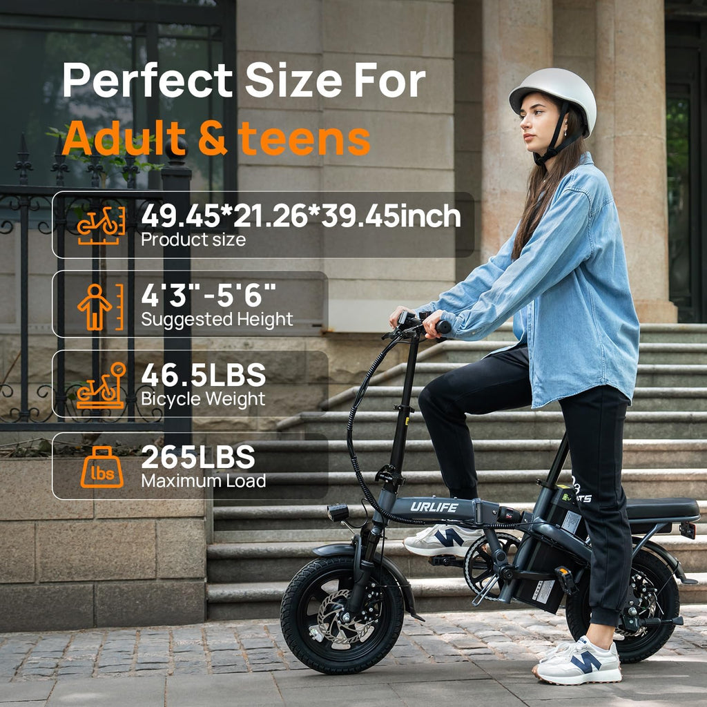 URLIFE Folding Electric Bike for Adults, 14" Portable ebikes, 20-40 Mile Long Range Commuter Bike, 500W Peak Motor, 20MPH, UL 2849 Mini Bikes for Teens