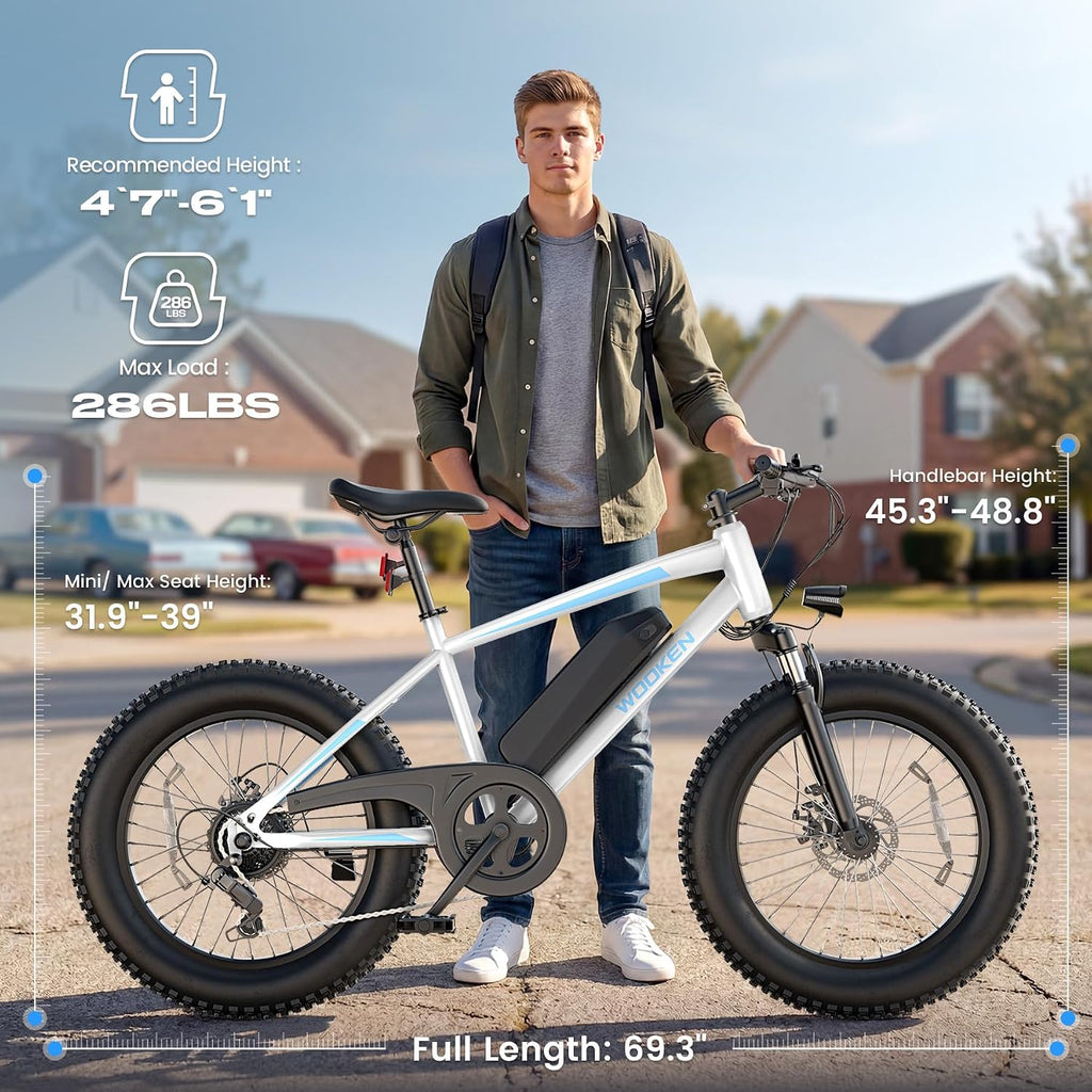 Wooken Electric Bike for Adults, 20"x4.0" Fat Tire Electric Bike
