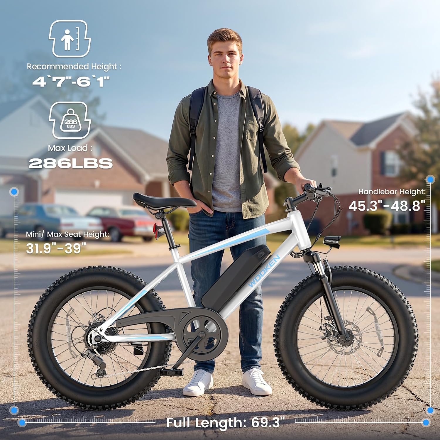Wooken Electric Bike for Adults, 20"x4.0" Fat Tire Electric Bike