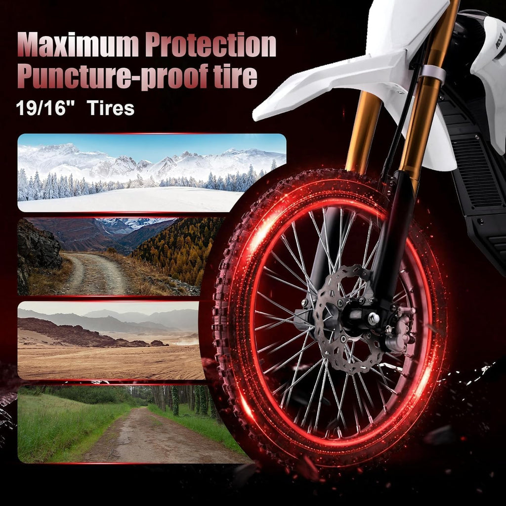 KOOZ HP131E-L 72V 8000W Electric Dirt Bike Motorcycle for Adults, White