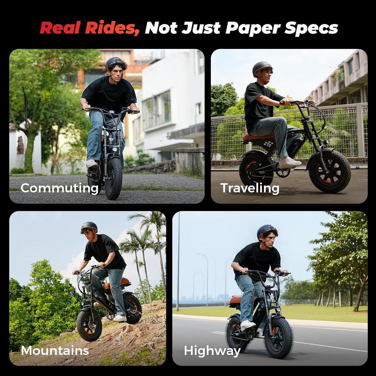 Electric Bike for Adults, 1500W Peak Retro E Bike, 55 Miles Range & 36V 10.4AH Removable Battery, 25MPH Peak, 16" Fat Tire, Hydraulic Brakes, Full Suspension E-Bike for Off-Road