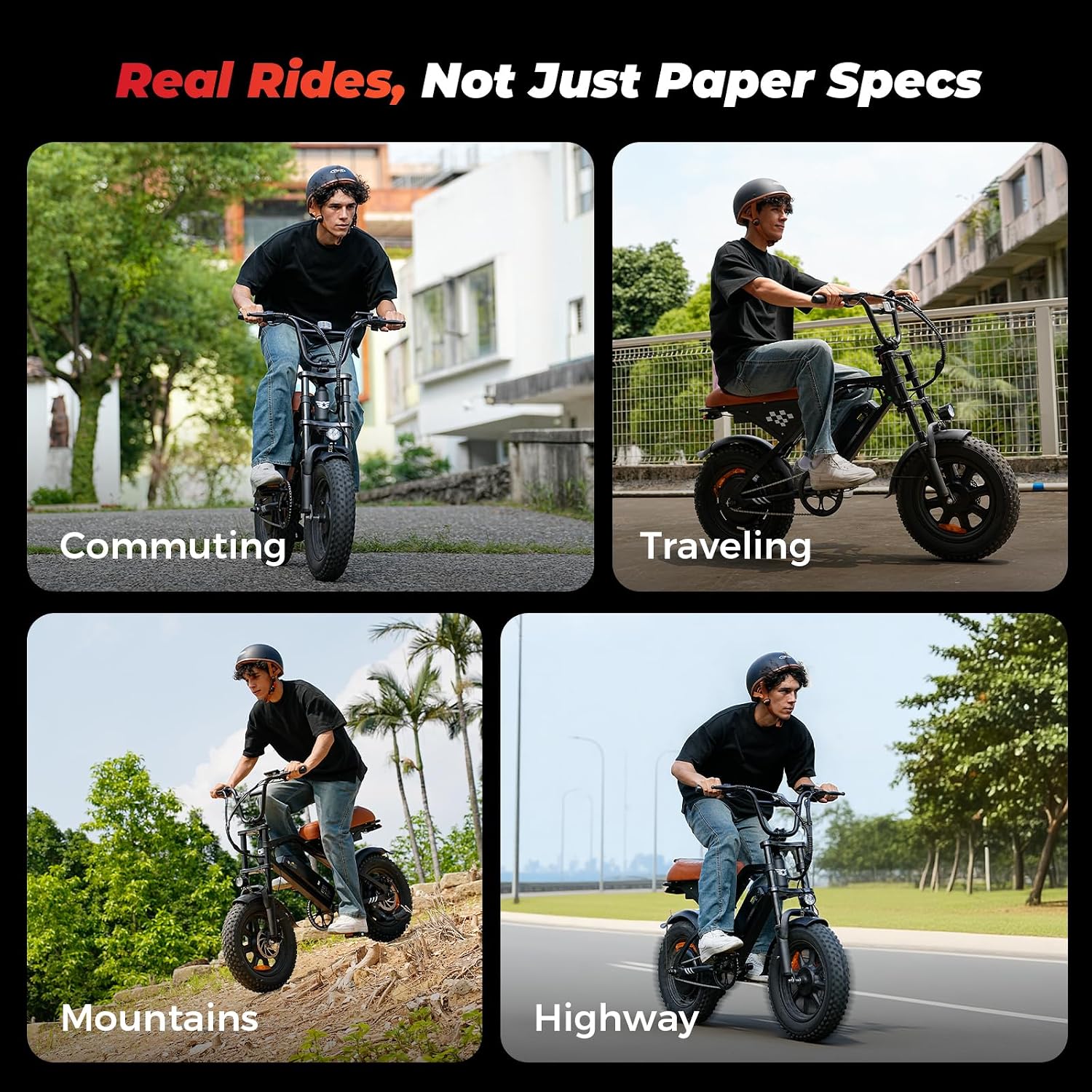Electric Bike for Adults, 1500W Peak Retro E Bike, 55 Miles Range & 36V 10.4AH Removable Battery, 25MPH Peak, 16" Fat Tire, Hydraulic Brakes, Full Suspension E-Bike for Off-Road