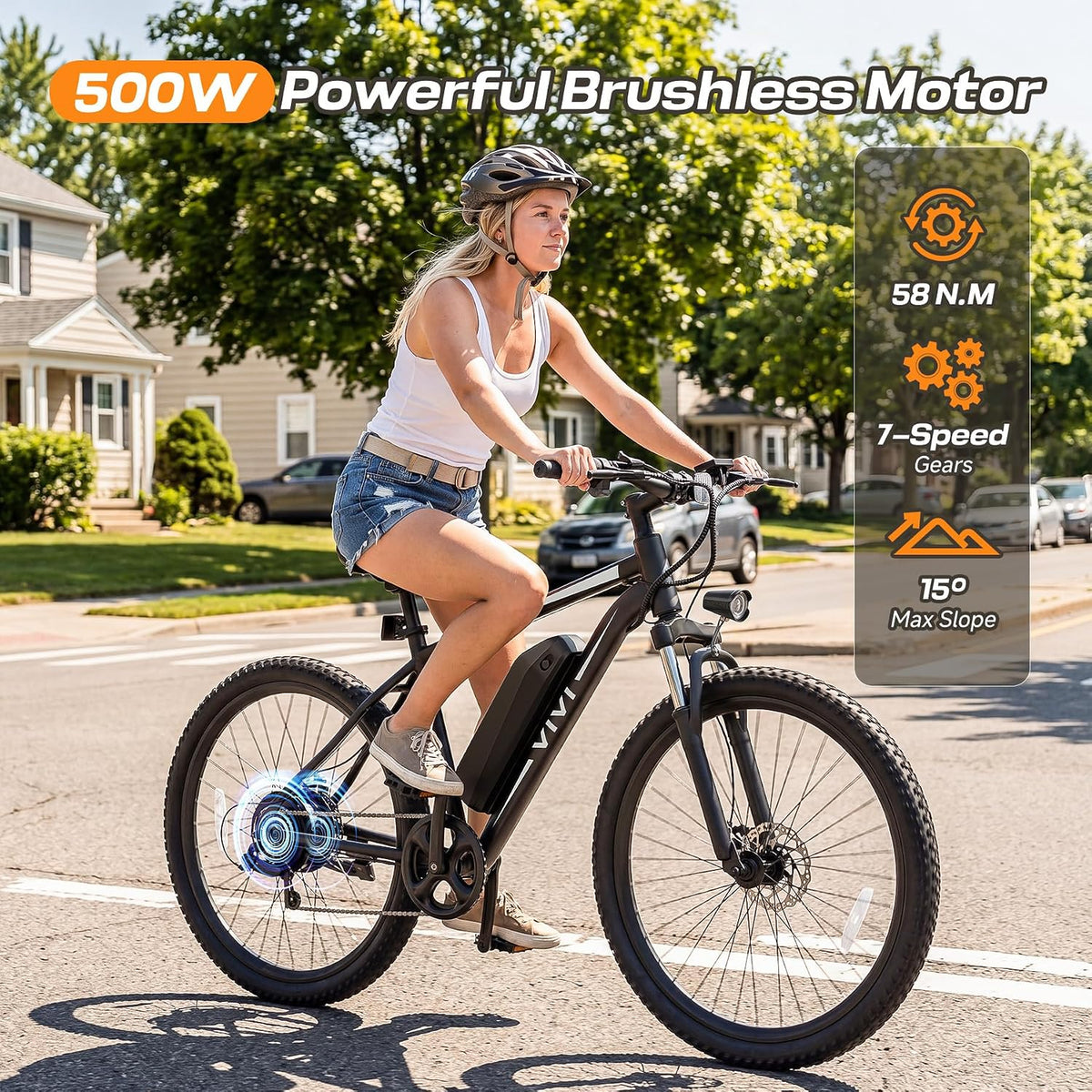 Vivi Electric Bike for Adults, 26" Ebike, 500W Motor Electric Bicycle