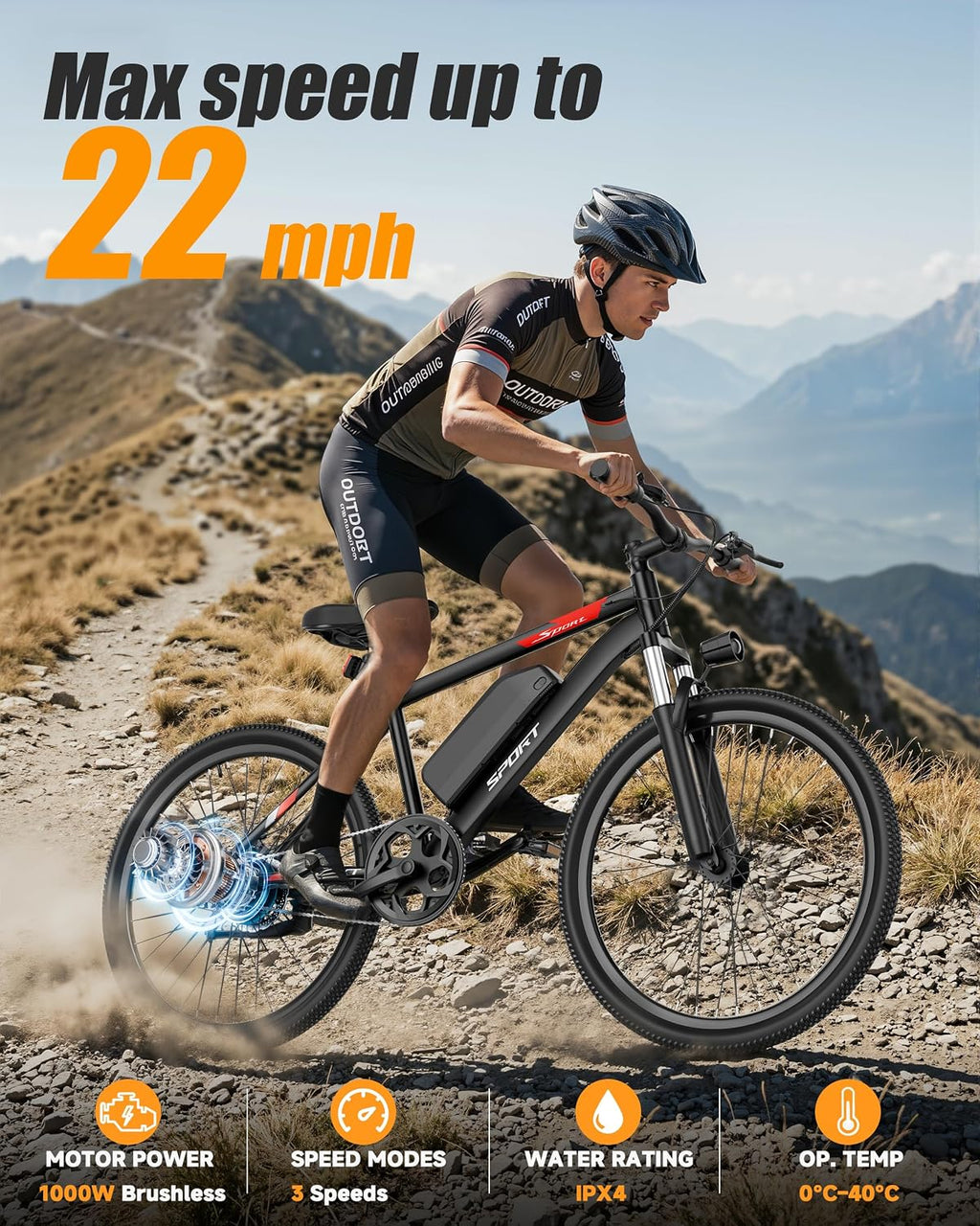 NAVIC Electric Bike for Adults, 1000W Brushless Motor 26 Inch Ebike, 48V Removable Battery Power for 30 Miles Range, 20 MPH Top Speed, 3 Riding Modes Front Suspension Commuter E Bicycle