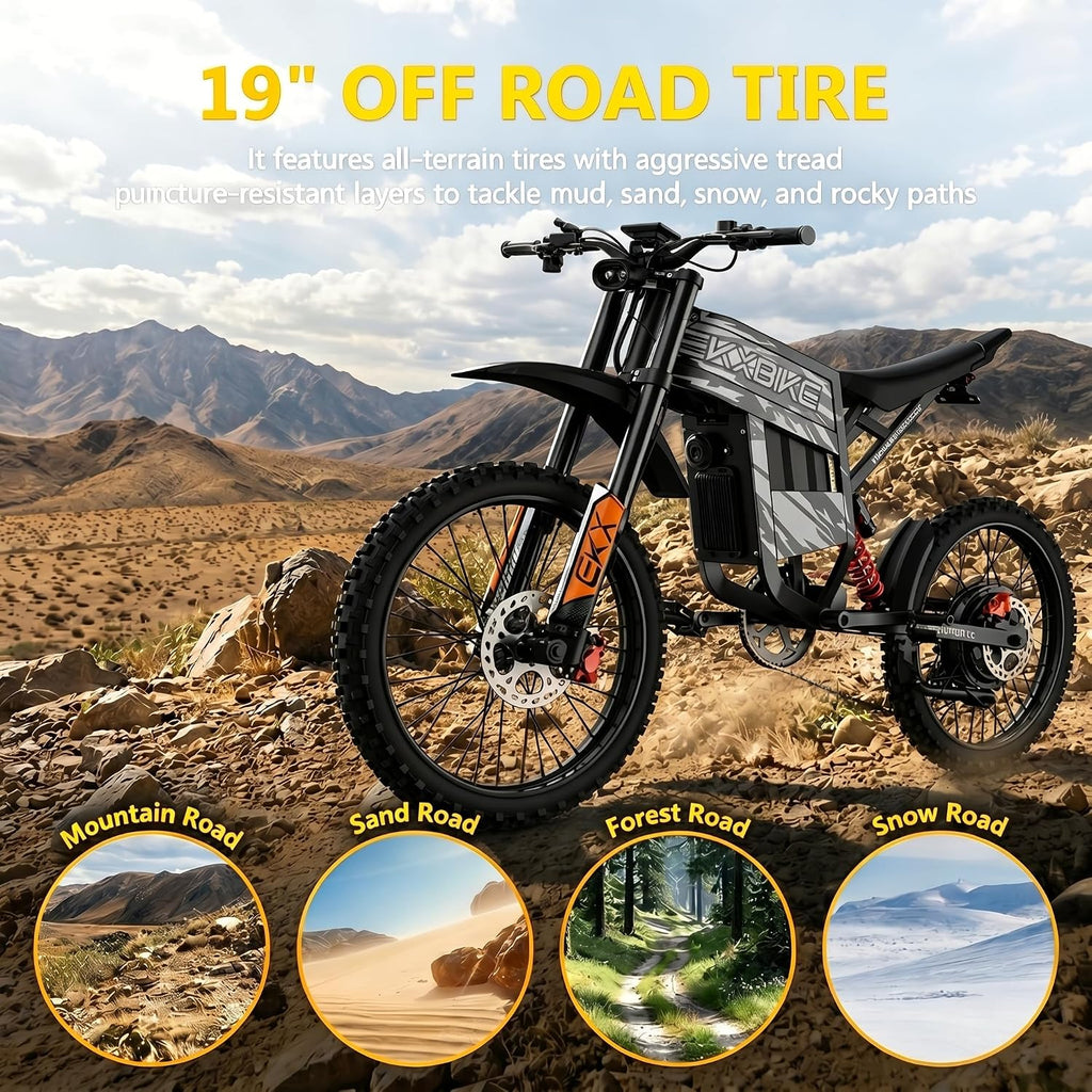 EKXBIKE TX1 Electric Dirt Bike for Adults, Off Road Electric Motorcycle | 7000W Peak Motor, 55MPH Top Speed, 60V 30Ah Battery, Up to 120KM Range and Full Suspension for Rugged Terrain