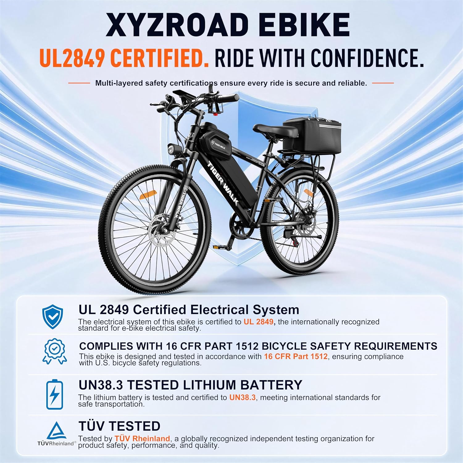Electric Bike for Adults, 26" Mountain Ebike, Lockout Suspension Fork, 48V 10Ah Removable Battery, 45-Mile PAS Range, 7-Speed, LCD Display, Detachable Rear Rack