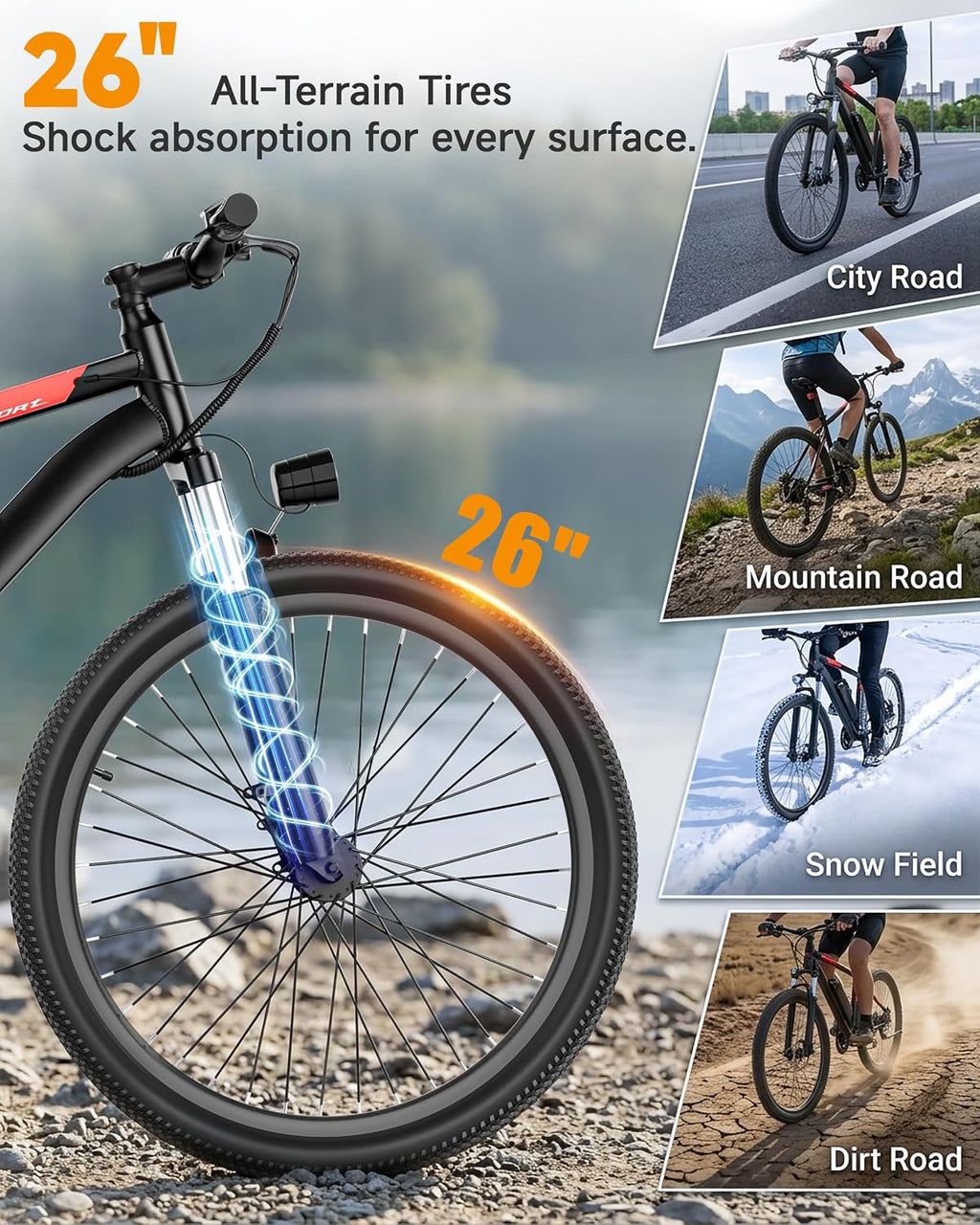 NAVIC Electric Bike for Adults, 1000W Brushless Motor 26 Inch Ebike, 48V Removable Battery Power for 30 Miles Range, 20 MPH Top Speed, 3 Riding Modes Front Suspension Commuter E Bicycle