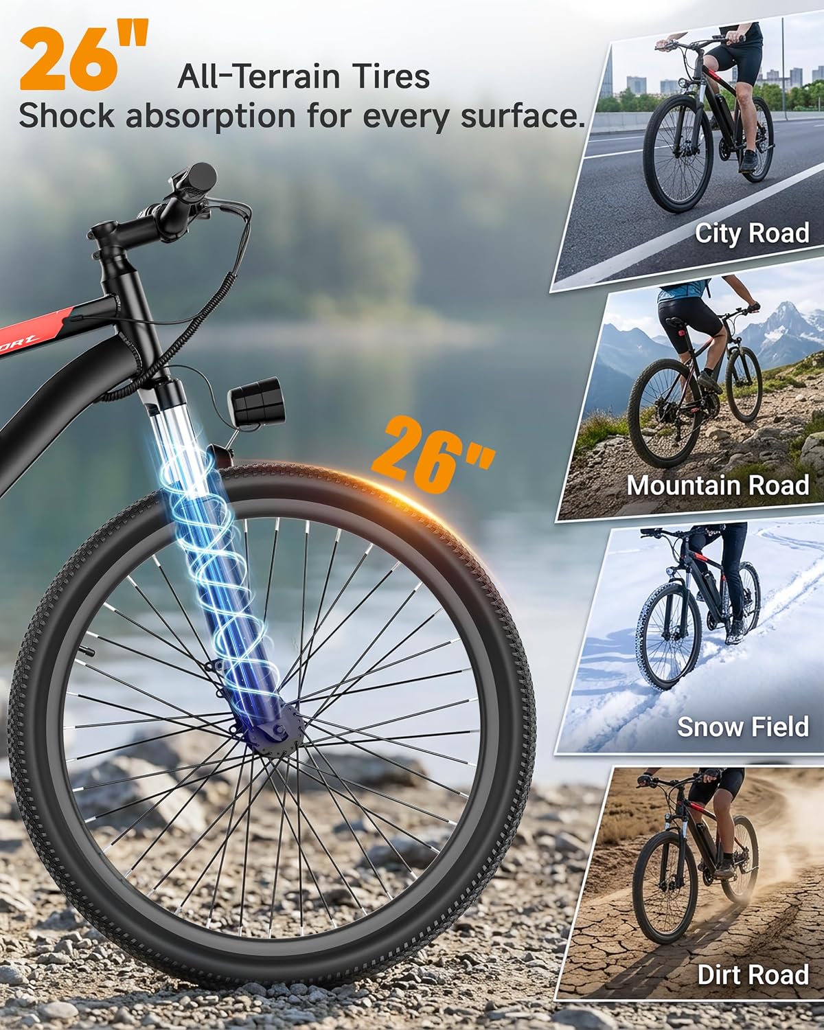 NAVIC Electric Bike for Adults, 1000W Brushless Motor 26 Inch Ebike, 48V Removable Battery Power for 30 Miles Range, 20 MPH Top Speed, 3 Riding Modes Front Suspension Commuter E Bicycle