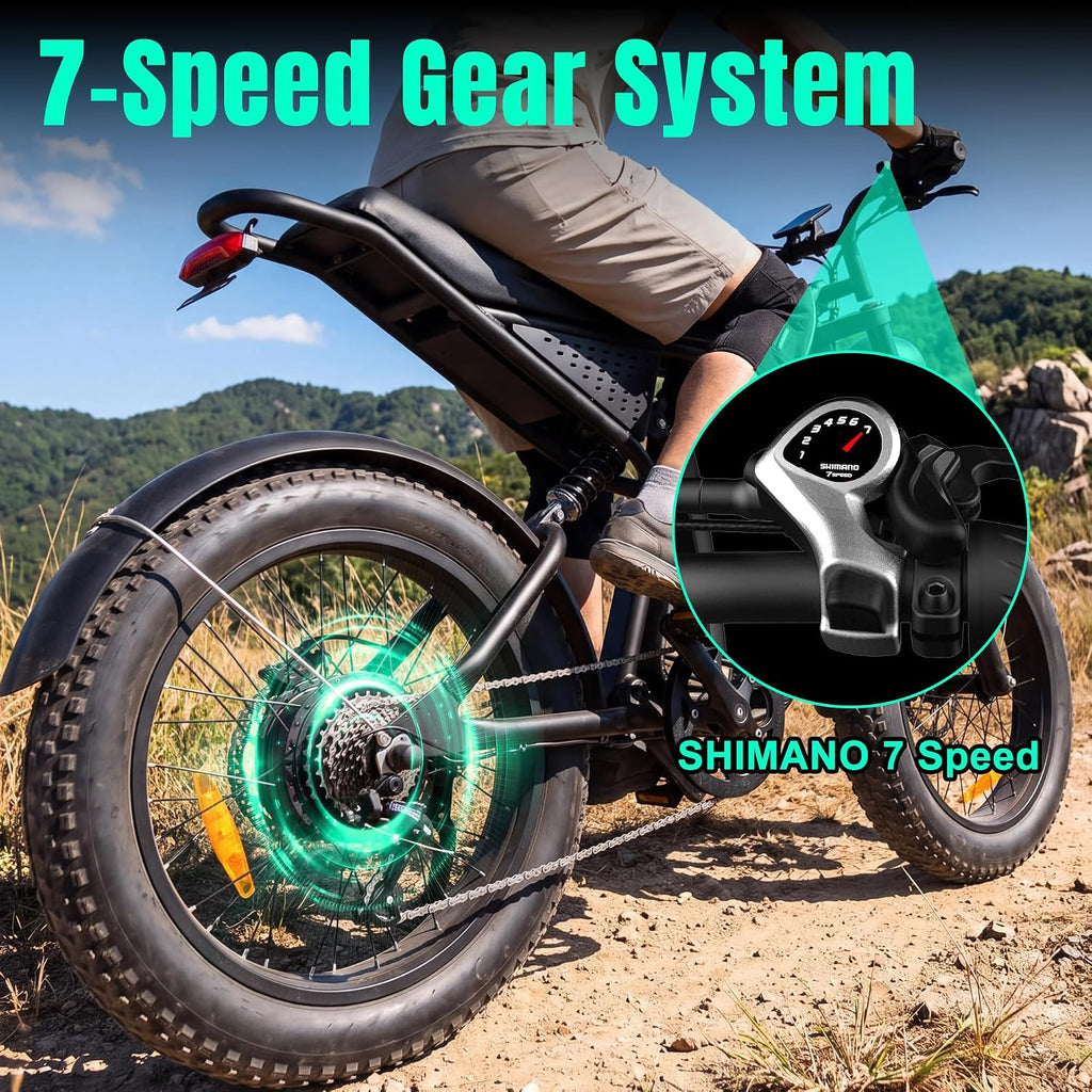 Electric Bike for Adults: 1500W/2500W Peak Motor, 20" Fat Tire Ebike & 48V 15/20 AH Removable Battery, UL 2849 Certified Electric Dirt Bike, 7-Speed for Off-Road and City Commuting